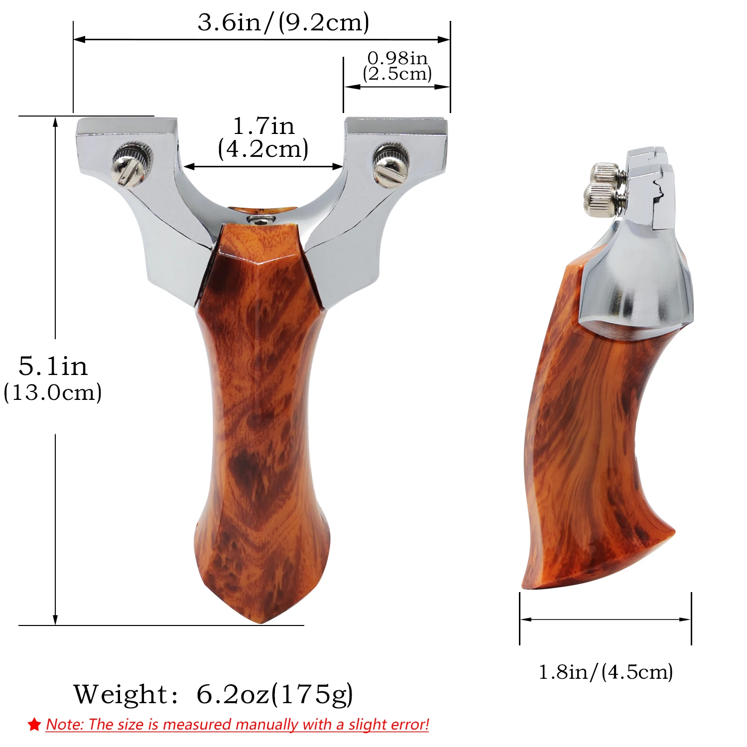 알루미늄 합금 재질의 슬링샷, 나무 무늬와 무지개 빛깔 - Outdoor Hunting Launcher 리뷰 및 가격