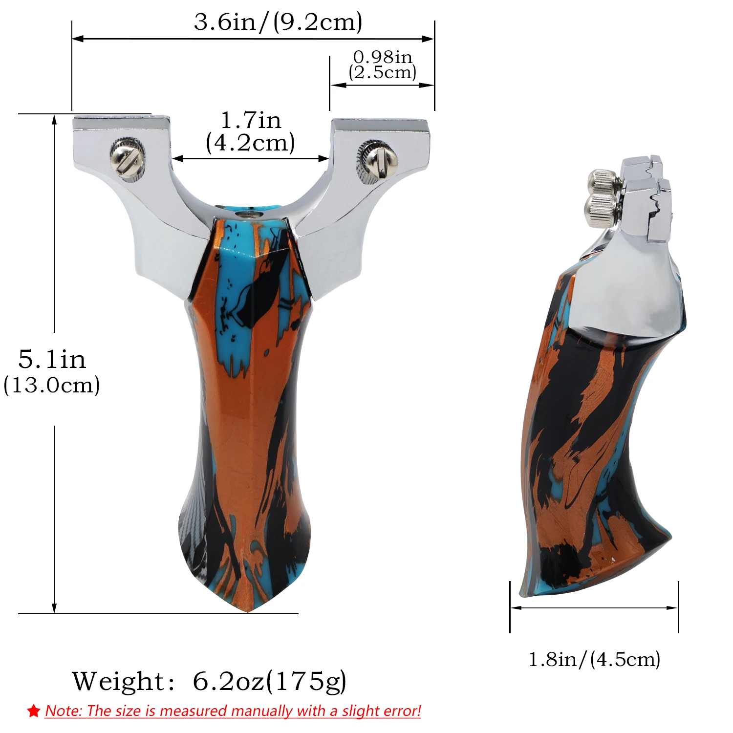 알루미늄 합금 재질의 슬링샷, 나무 무늬와 무지개 빛깔 - Outdoor Hunting Launcher 리뷰 및 가격
